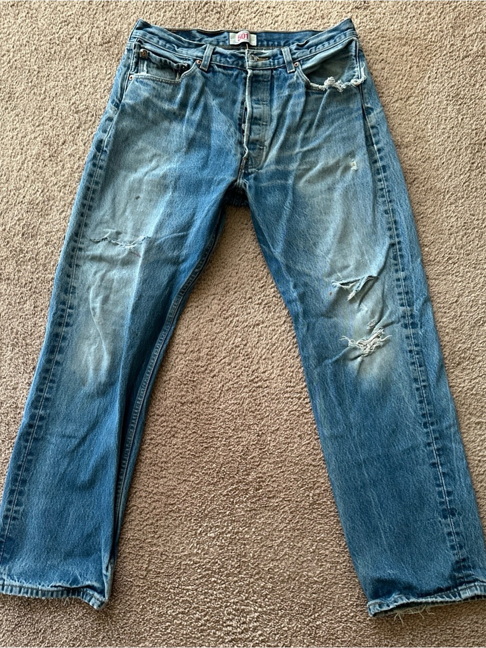 Levi's 501 button fly jeans distressed by a Montana Rancher size 34x32
